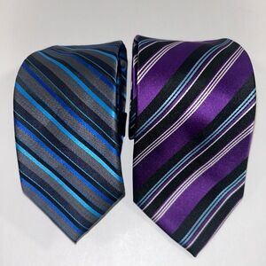NWT J Ferrar Mens Tie Charcoal Blue Striped Narrow Fit & Twenty Dollar Tie purpl